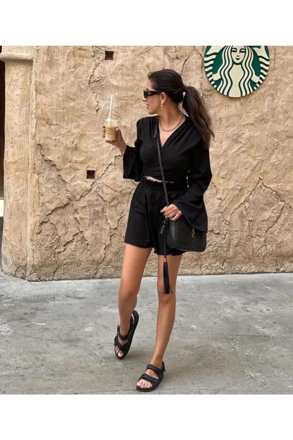Beverly Siyah Beli Lastikli Şort