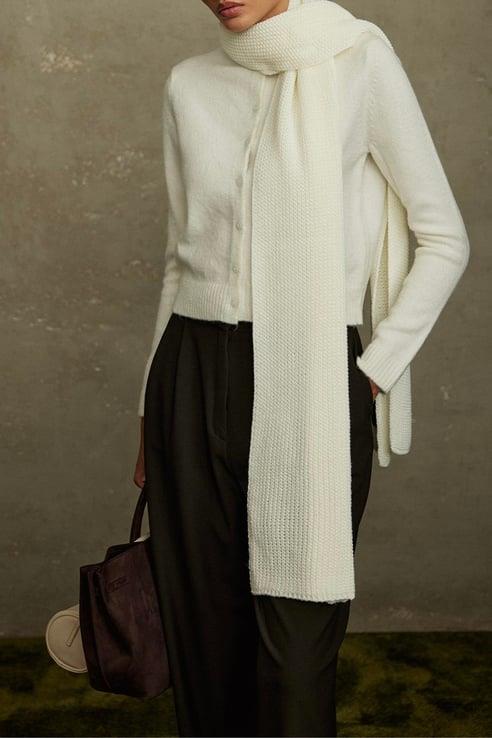 Ekru Düz Örgülü Triko Atkı