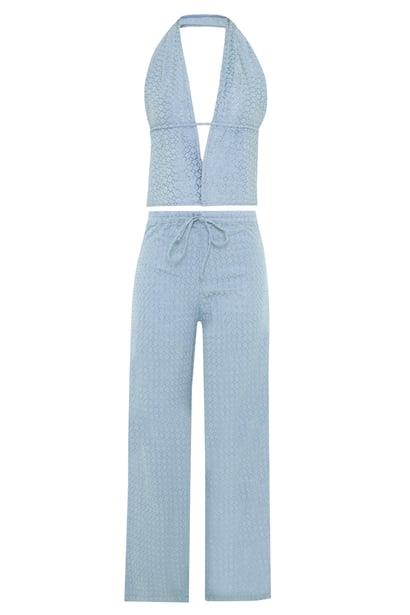 Dokulu Bebe Mavi Büstiyer Pantolon Takım