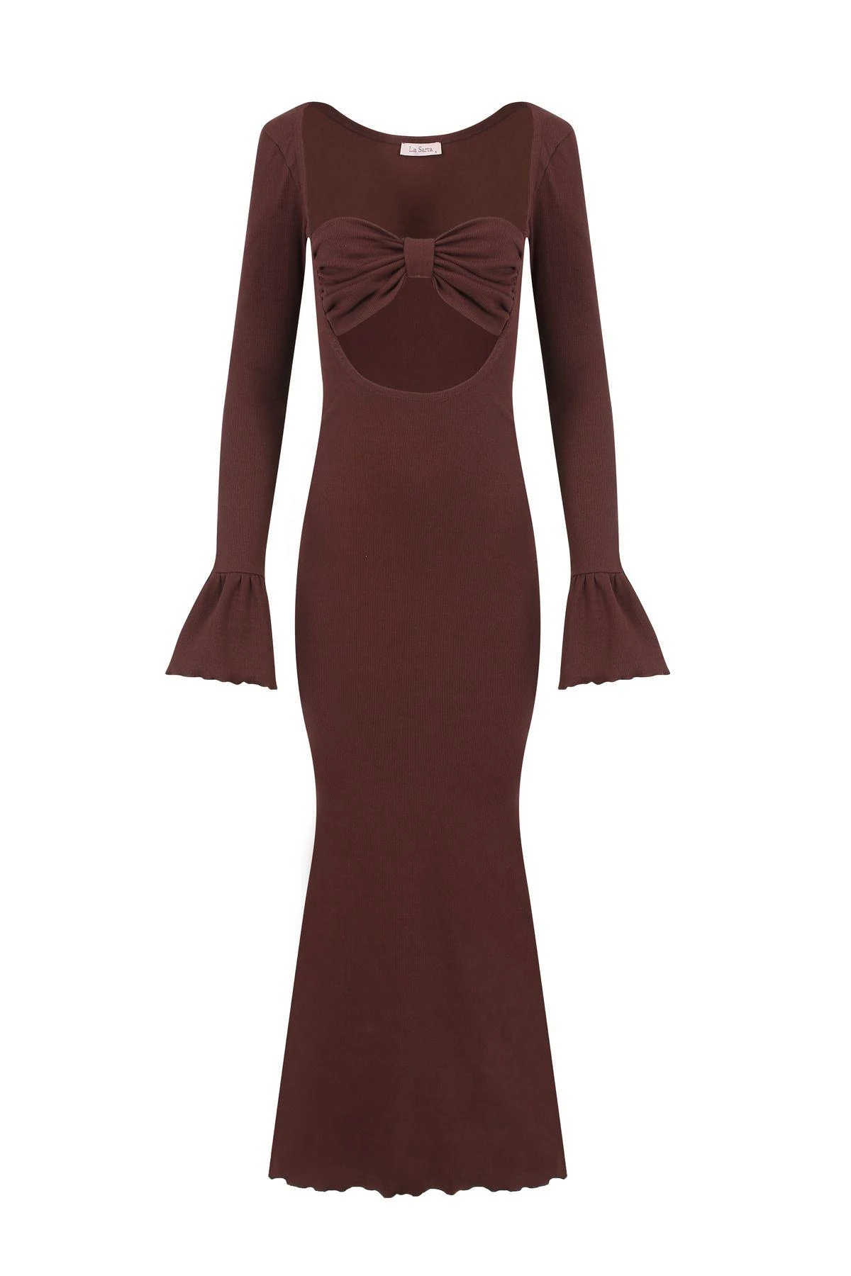 Alicante Kahverengi Göğüs Detaylı Kaşkorse Uzun Elbise