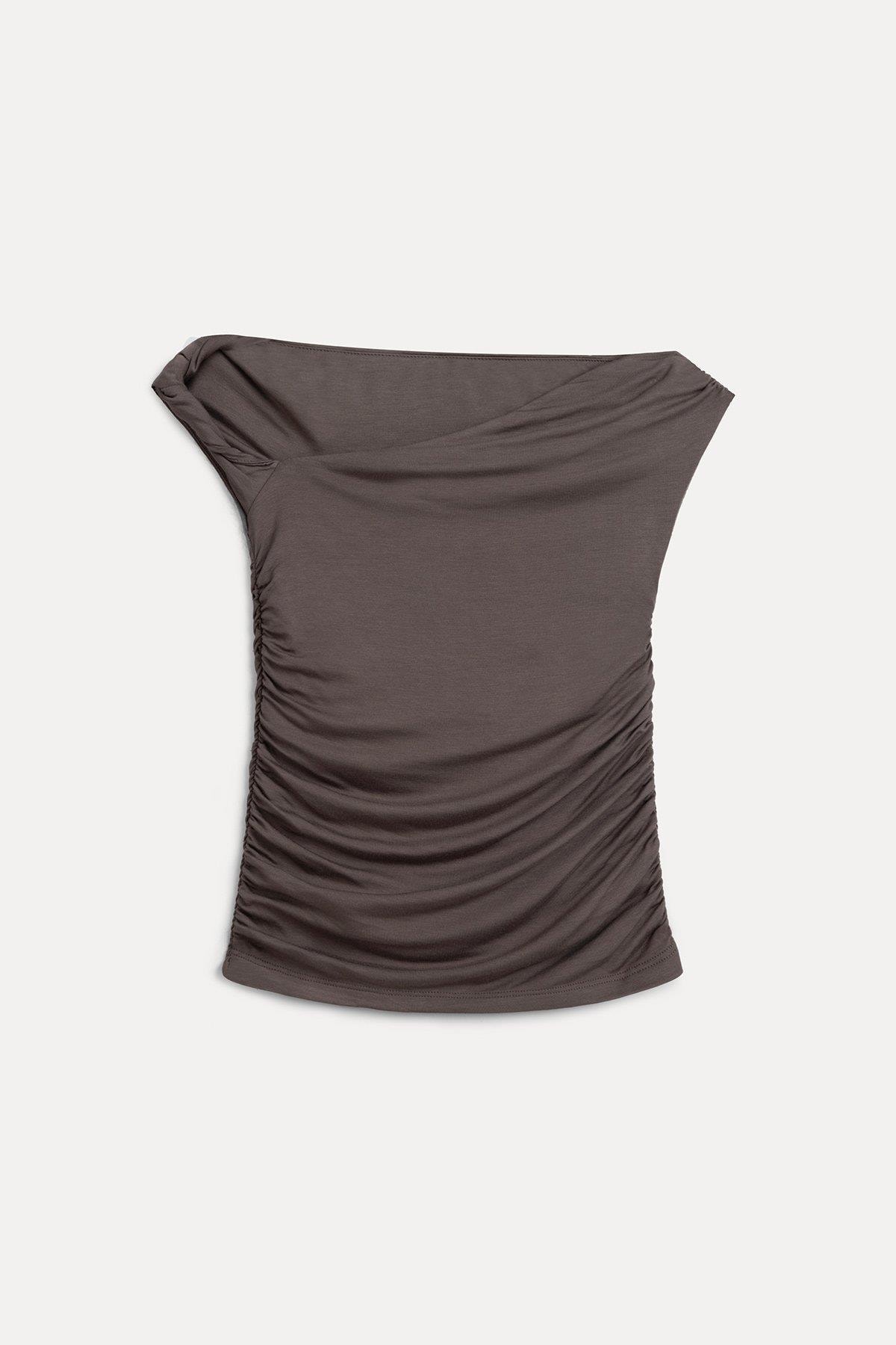 Omuzları açık bluz - Exclusice Collection vizon