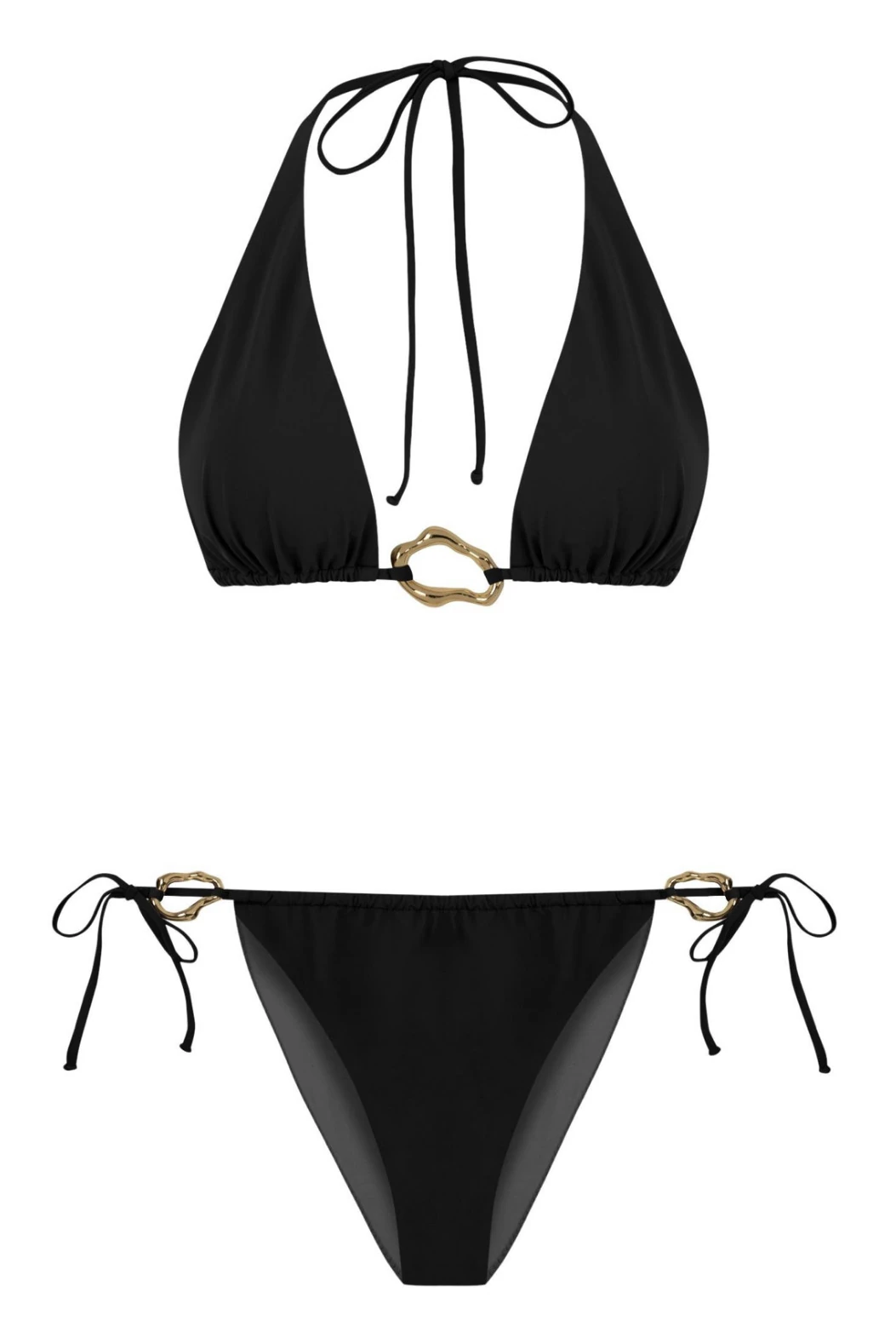 Aksesuarlı Siyah Üçgen Bikini Takım