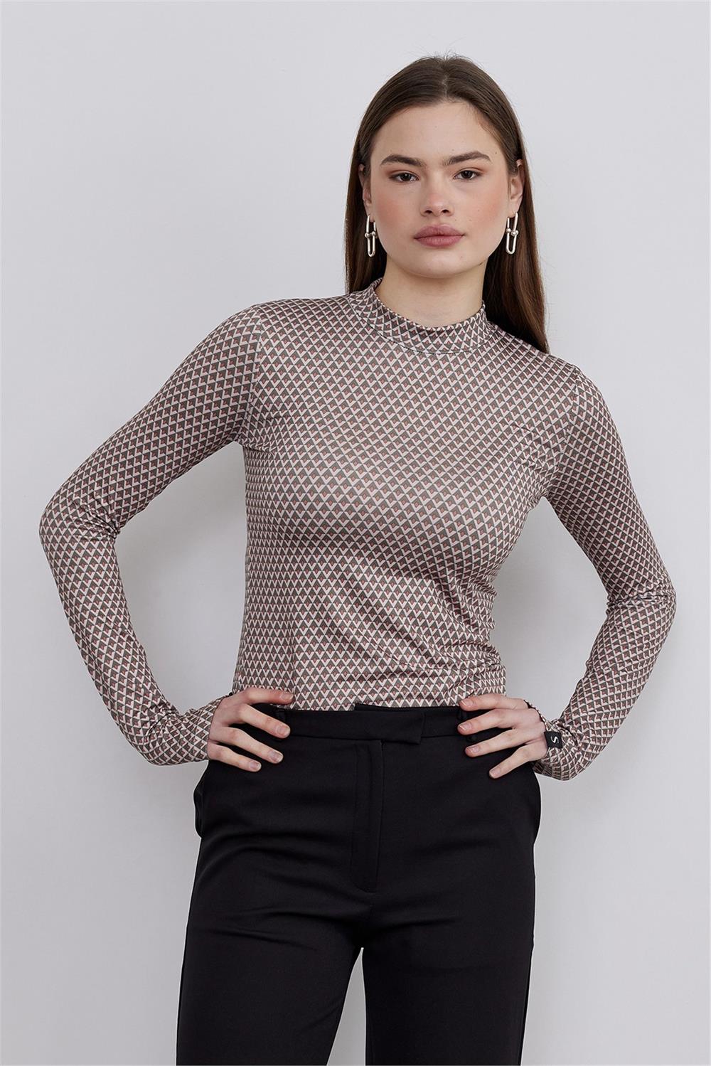 Haki Baklava Desenli Body