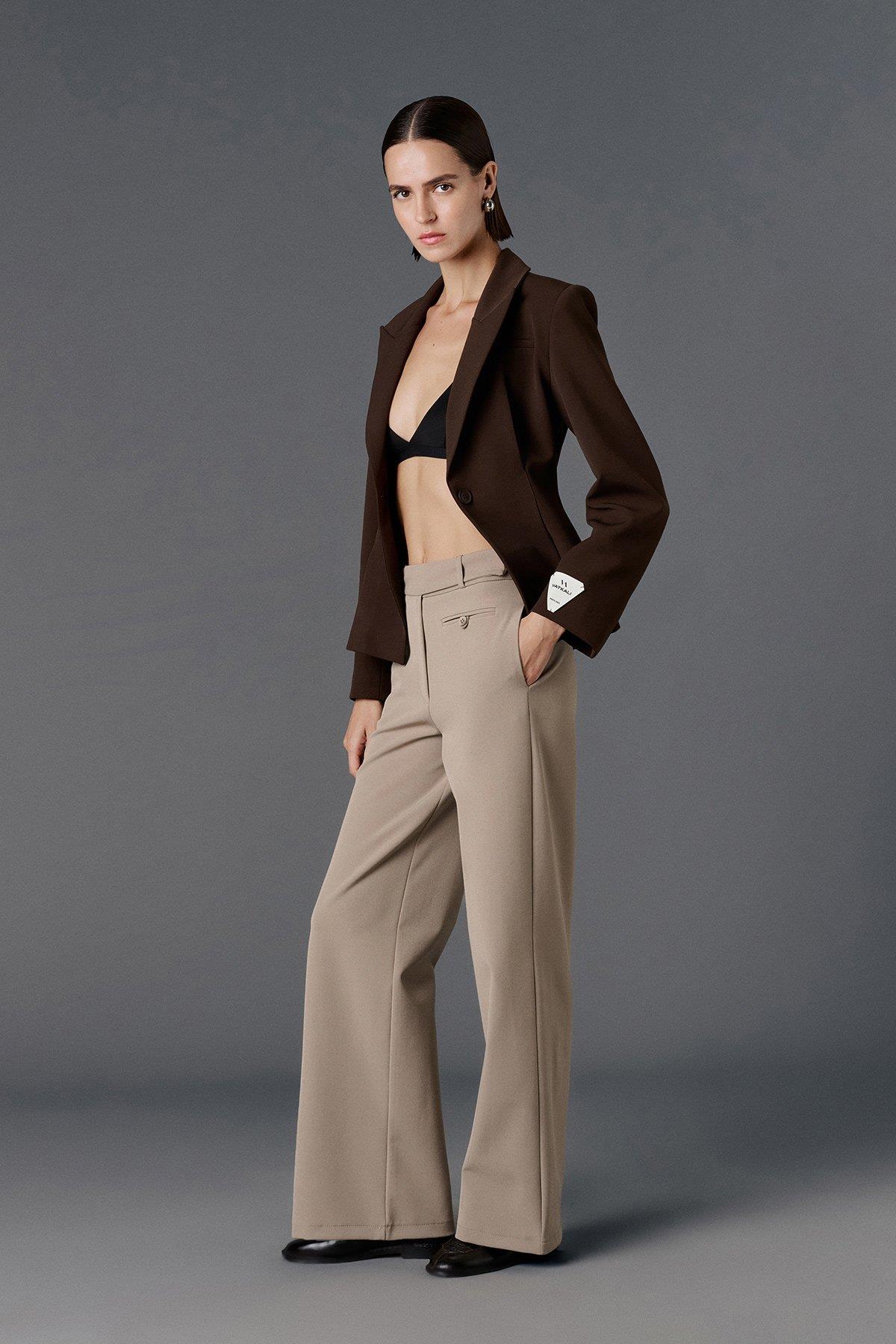 Cep detaylı casual kumaş pantolon vizon