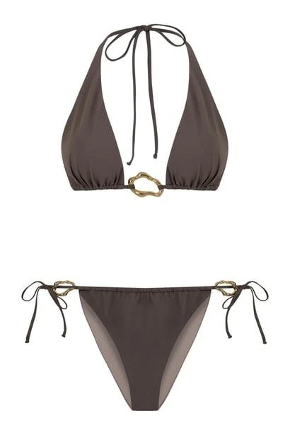 Aksesuarlı Vizon Üçgen Bikini Takım