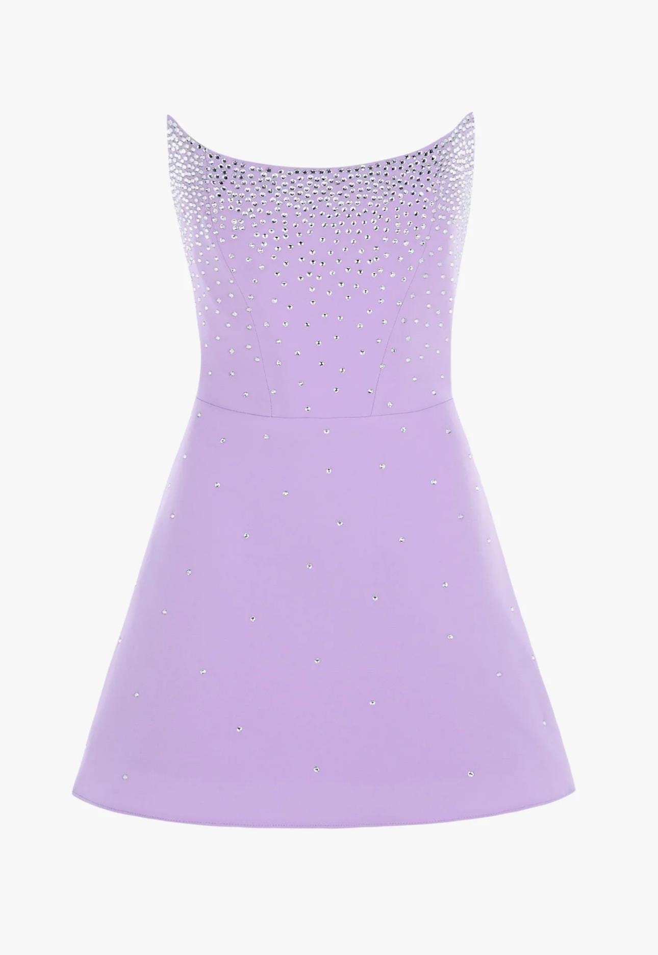 Crystal Embelisshed Strapless Crepe Dress lila