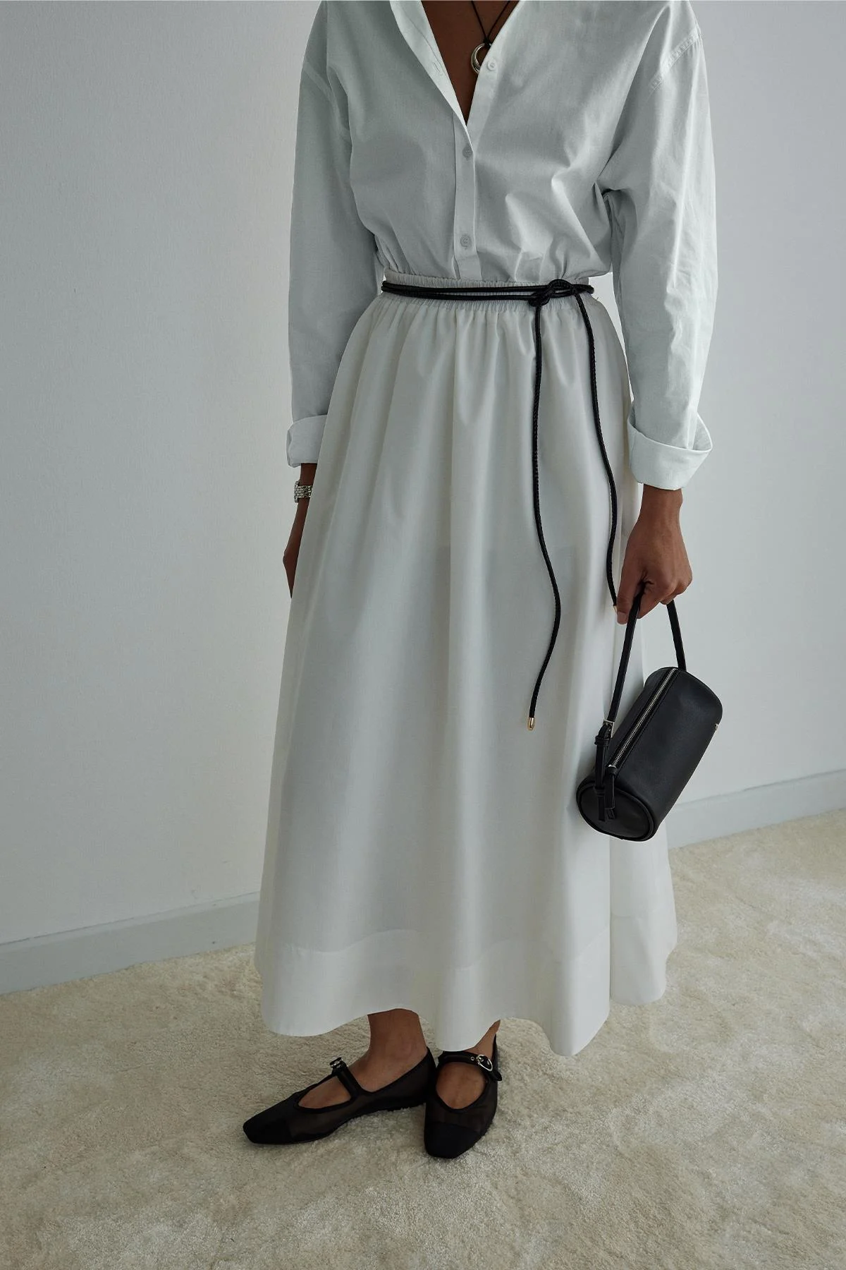 Ekru Day Poplin Kloş Etek