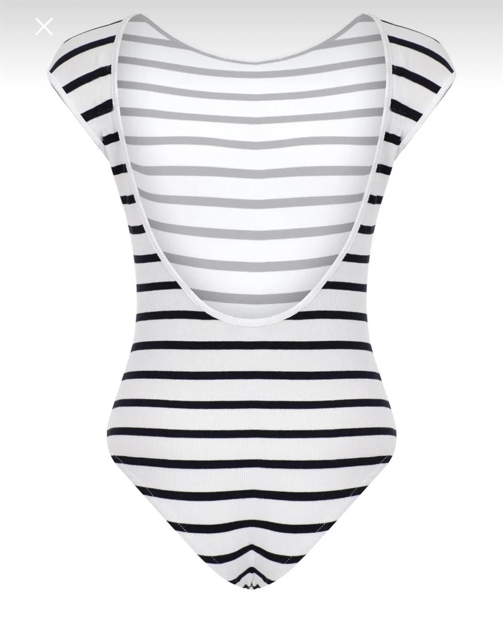 Stripe Siyah Beyaz Çizgili Kaşkorse Bodysuit