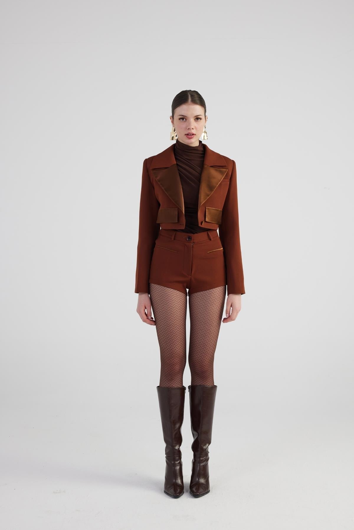 Camila Crop Blazer Ceket Kahve