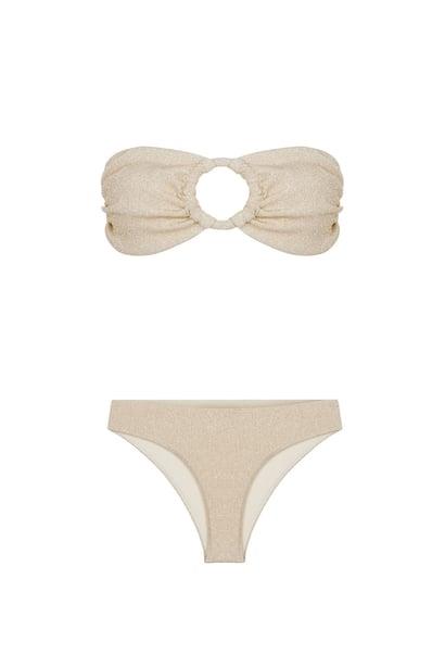 Büzgülü Straplez Lurex Bikini Takım ELSA GOLD