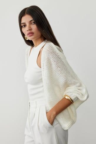 Ekru Oli Fitilli Bisiklet Yaka Top