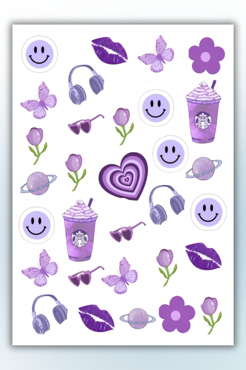 Birikiyedi Mor Temalı 3 Lü Sticker Planner Ajanda Bullet Journal Için Uygun Set