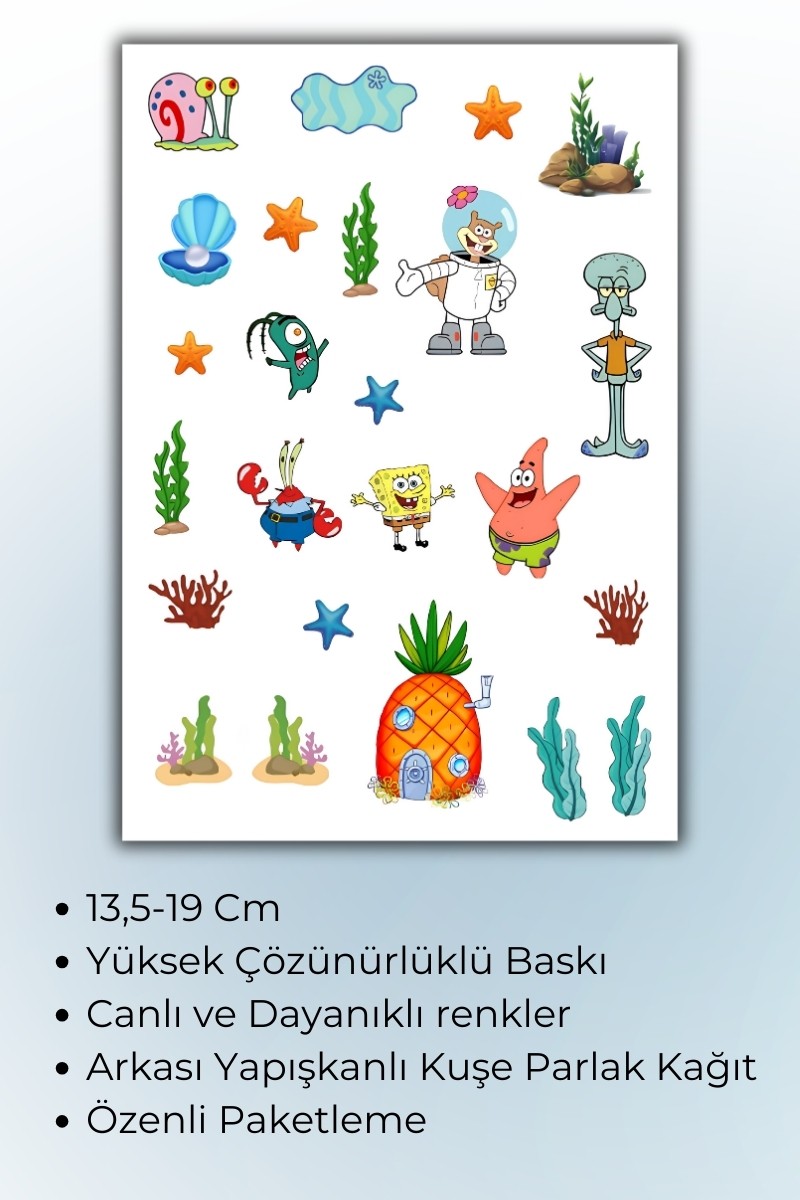 4' Lü Sünger Bob Sticker Set Telefon Laptop Notebook Tablet Defter Matara Stiker Etiket