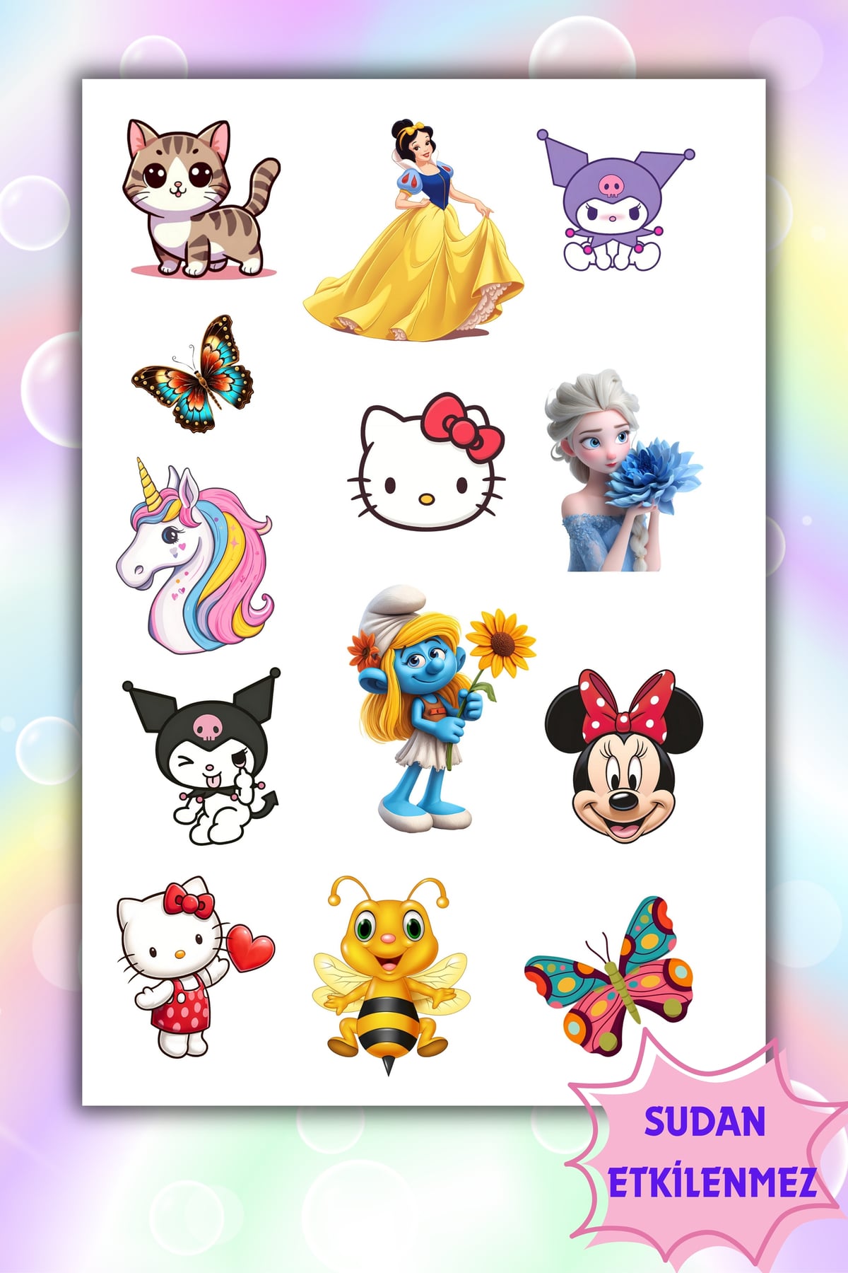 Sevilen Karakterler Kız Çocukları İçin Sticker-Suya Dayanıklı Etiket-