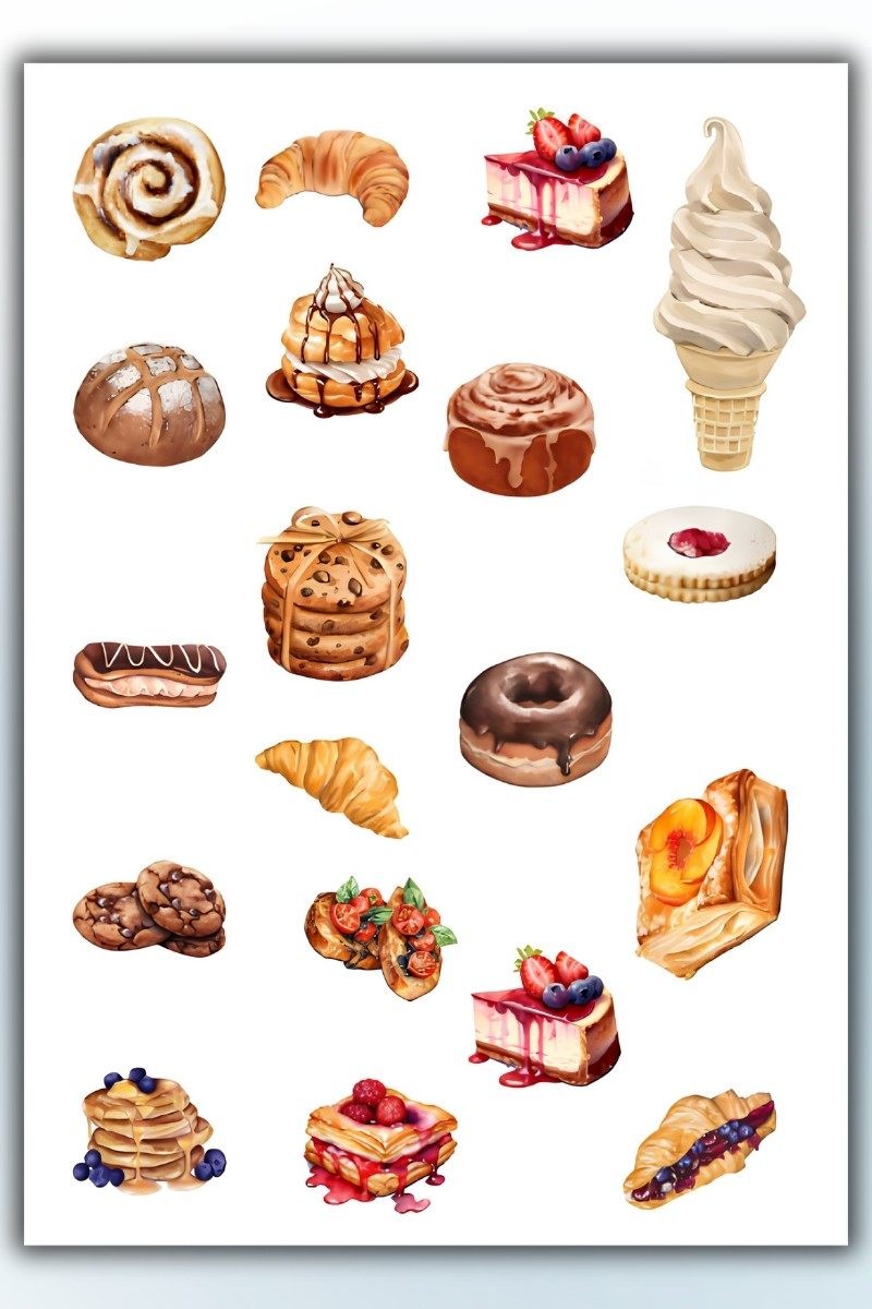 Birikiyedi Pasta Börek Çay Saati  Sticker Planner Ajanda Bullet Journal İçin Uygun Etiket