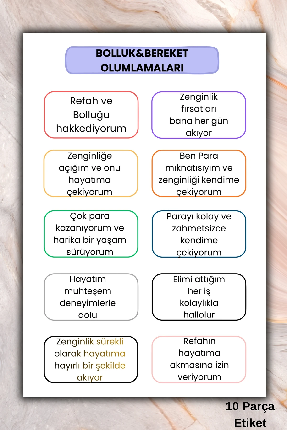 1 Sayfa Bolluk ve Bereket Olumlaması/Manifest/ Sticker/Etiket/Bullet Journal için Uygun