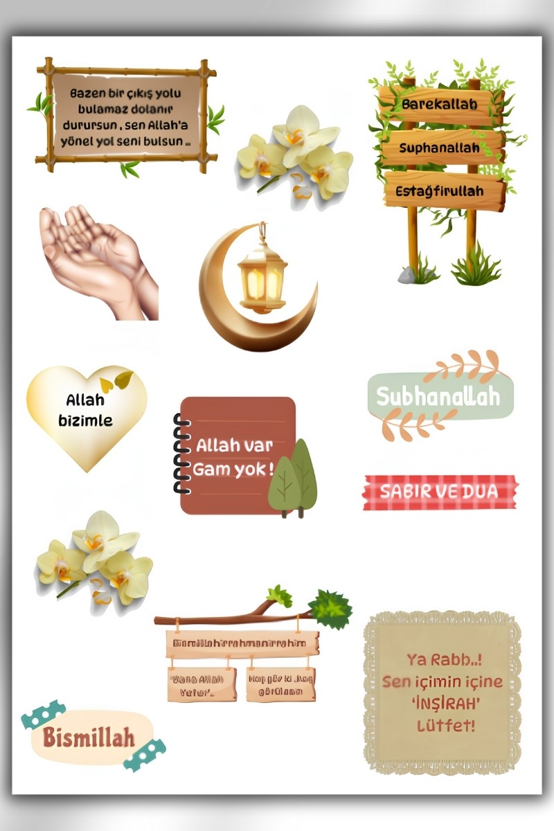 3 Lü Ramazan ve İslami Temalı Sticker Seti / Bullet Journal Scrapbook Kolaj için uygun