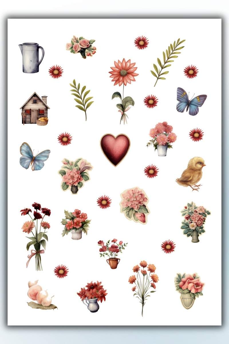 Birikiyedi Çiçek-Yaprak Temalı 3 'Lü Set Sticker Planner Ajanda Bullet Journal Için Uygun Set