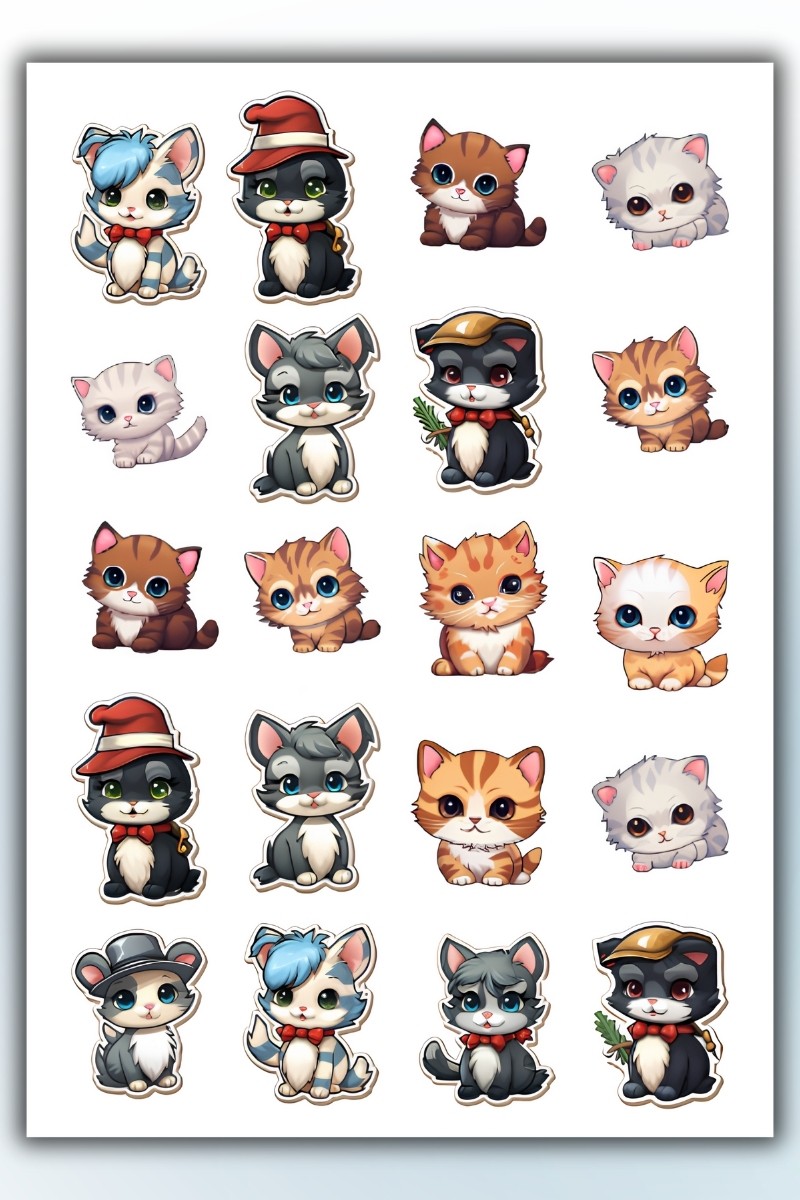 Birikiyedi Sevimli Kedi Temalı 2'Li Set Sticker Planner Ajanda Bullet Journal Için Uygun Set