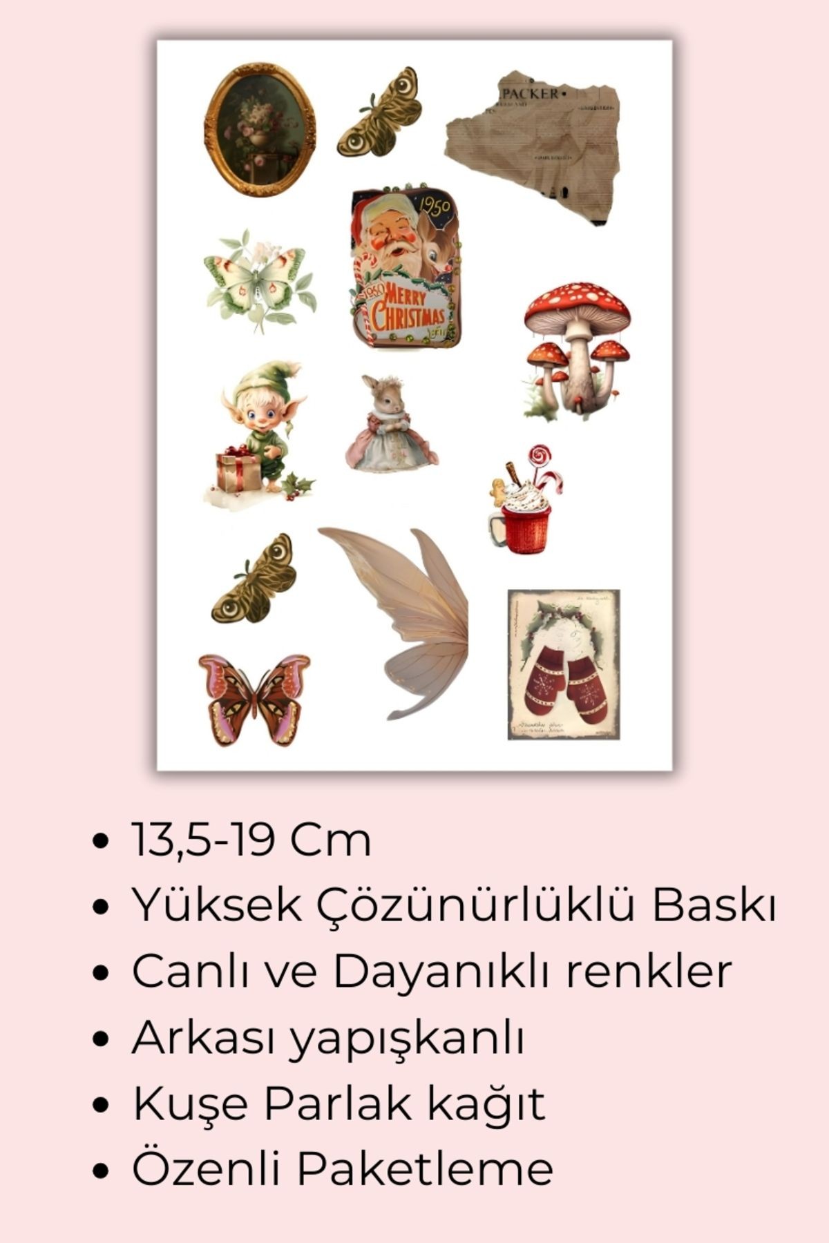 Vintage Sticker Planner Ajanda Bullet Journal Için Uygun Set Yılbaşı Merry Christmas
