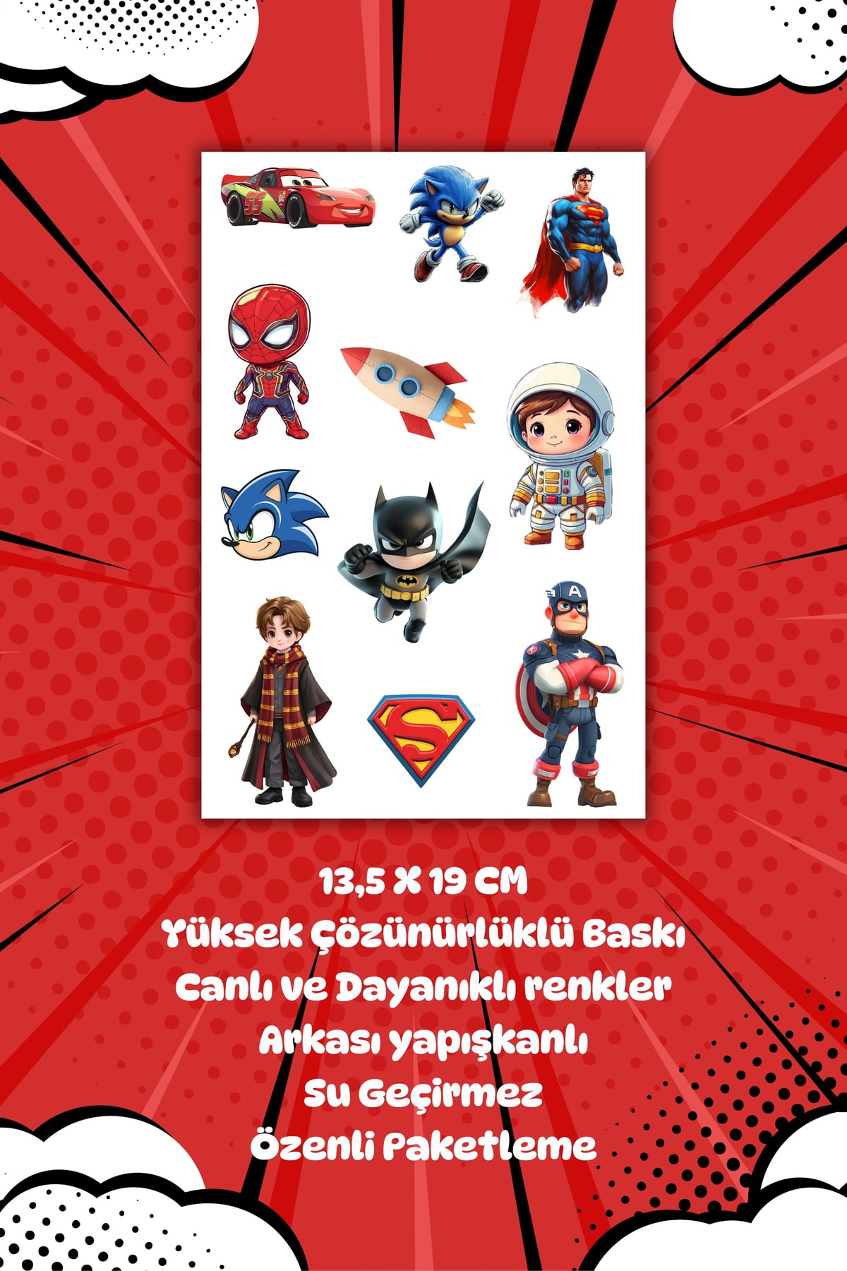 Sevilen Karakterler Erkek Çocukları İçin Sticker-Suya Dayanıklı Etiket