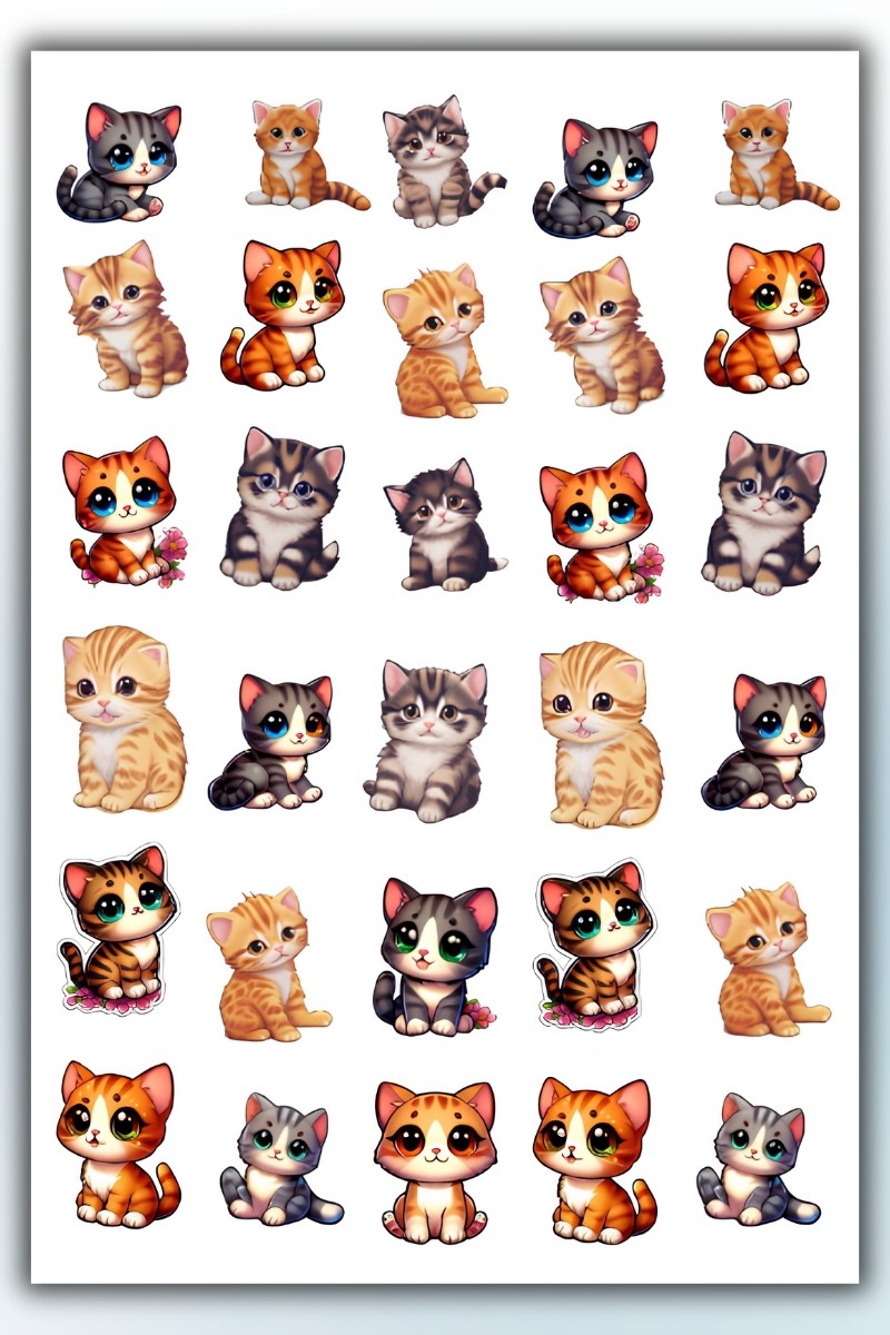 Birikiyedi Sevimli Kedi Temalı 2'Li Set Sticker Planner Ajanda Bullet Journal Için Uygun Set