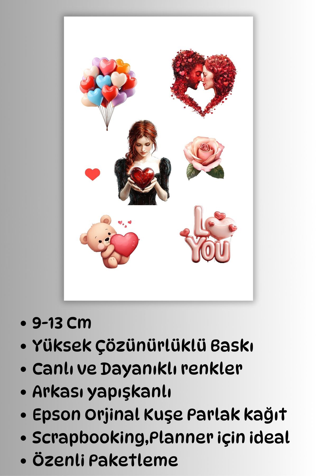 Sevgili,aşk ,sevgililer Günü 4'Lü Sticker Seti Planner Ajanda Bullet Journal Için Uygun Set