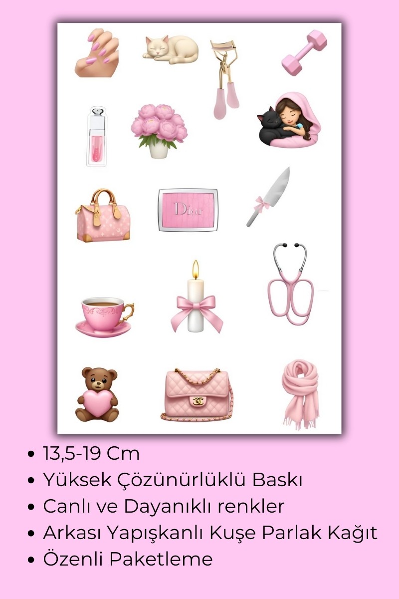 5'Li Pembe Temalı Planner Sticker Set-Çıkartma,Ajanda,Günlük