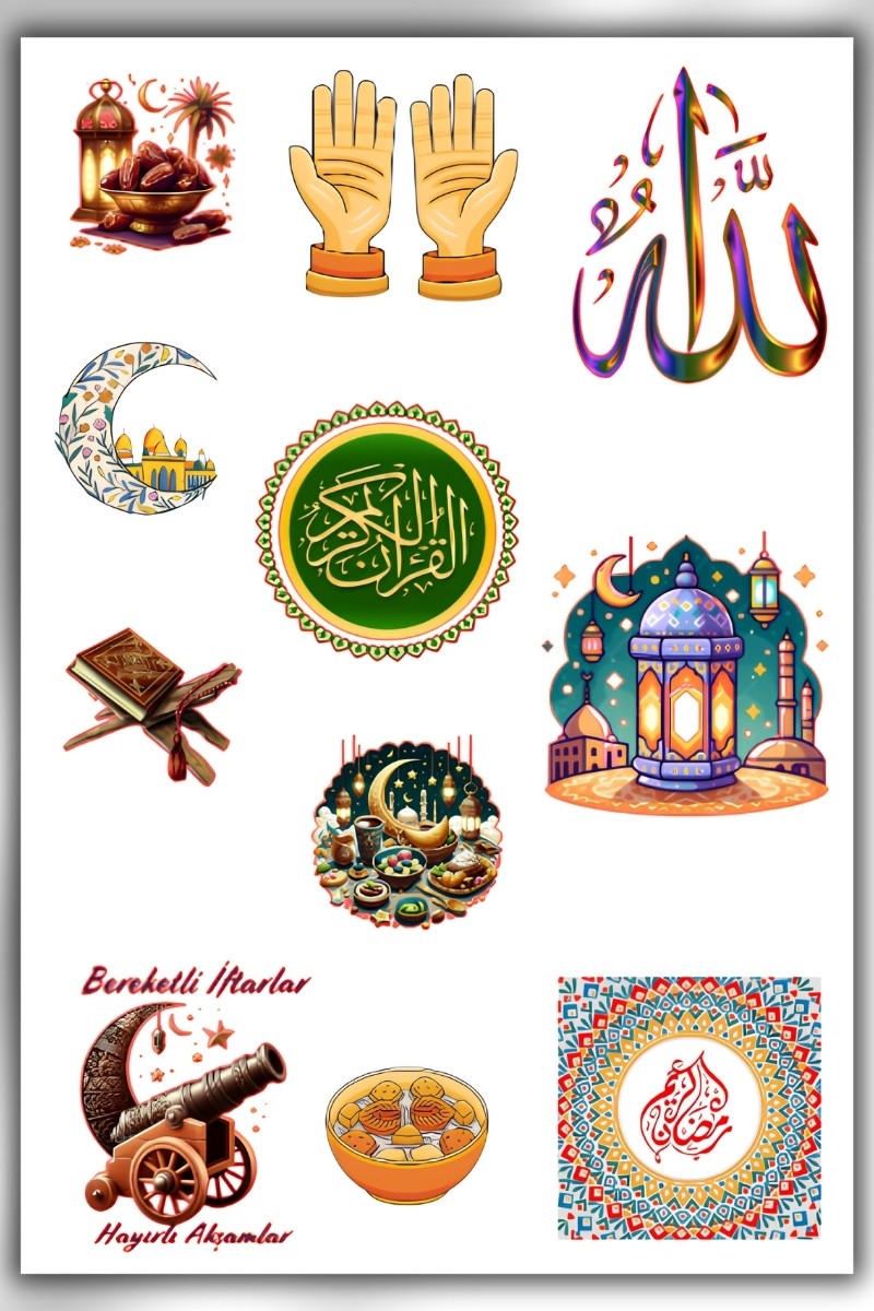 3 Lü Ramazan ve İslami Temalı Sticker Seti / Bullet Journal Scrapbook Kolaj için uygun