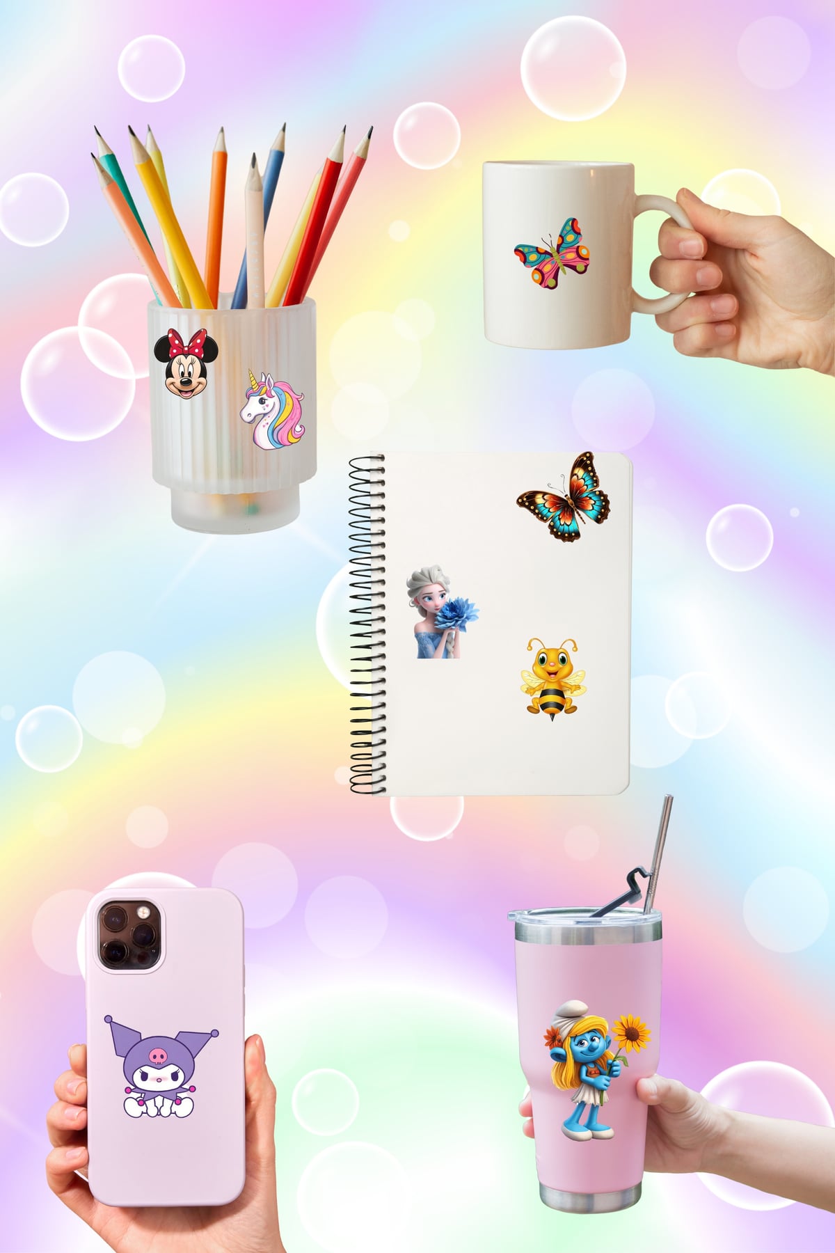 Sevilen Karakterler Kız Çocukları İçin Sticker-Suya Dayanıklı Etiket-