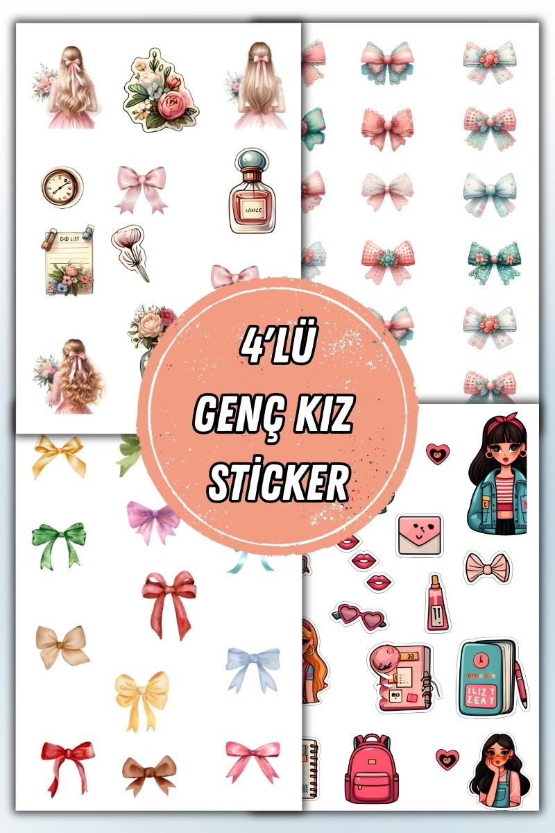 4 Lü Genç Kız Sticker Planner Ajanda Bullet Journal İçin Uygun Set