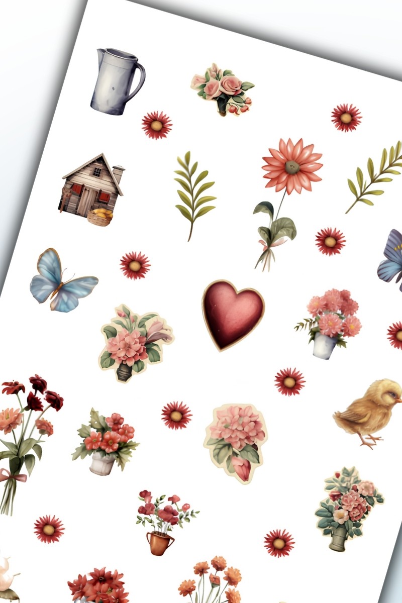 Birikiyedi Çiçek Temalı Sticker Planner Ajanda Bullet Journal Için Uygun
