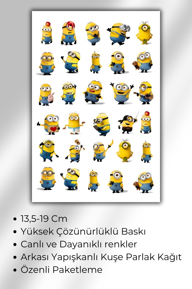 Minions 2 Li Sticker Set Telefon Laptop Notebook Tablet Defter Matara Etiket