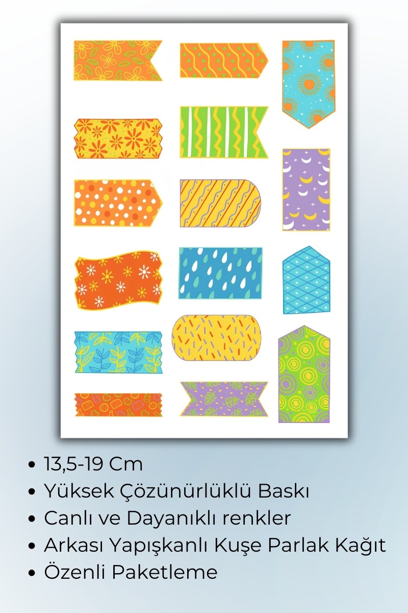 Birikiyedi 4 Lü Washi Sticker Seti / Bullet Journal Scrapbook Kolaj için uygun