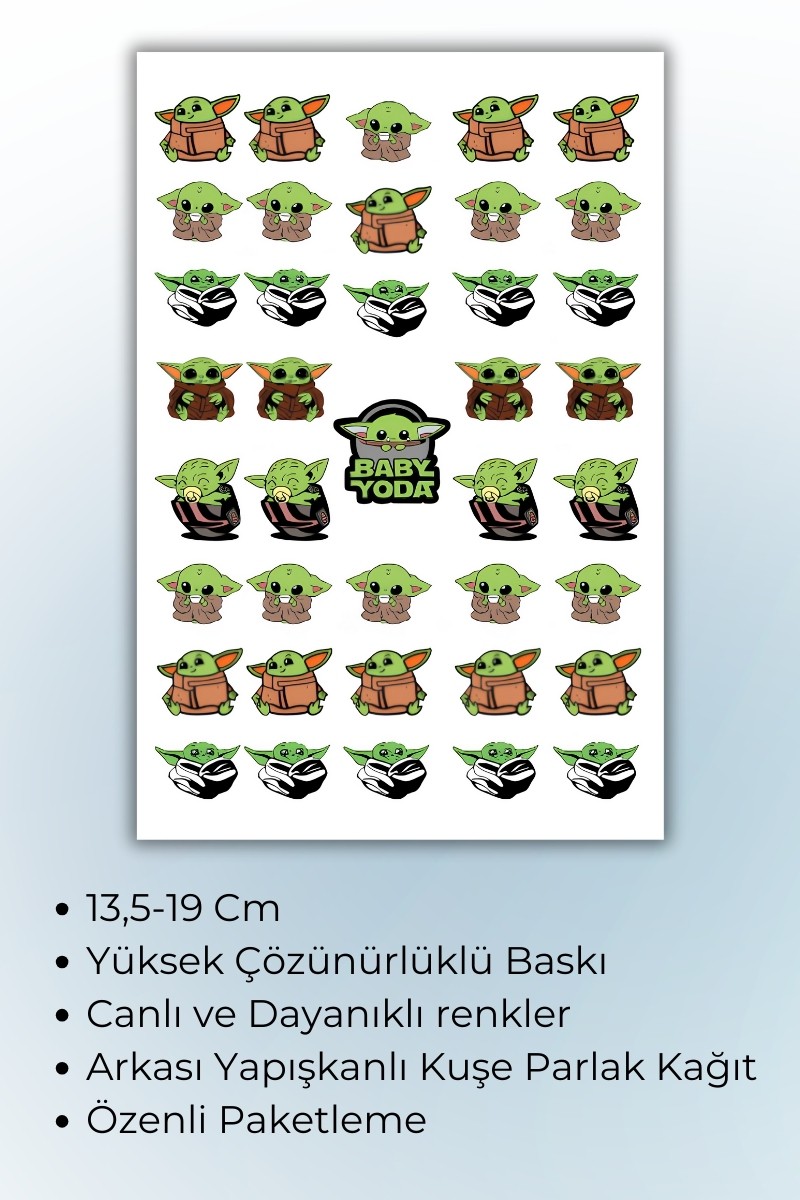 Birikiyedi Baby Yoda 2'Li Set Sticker Telefon Laptop Notebook Tablet Defter Matara Etiket
