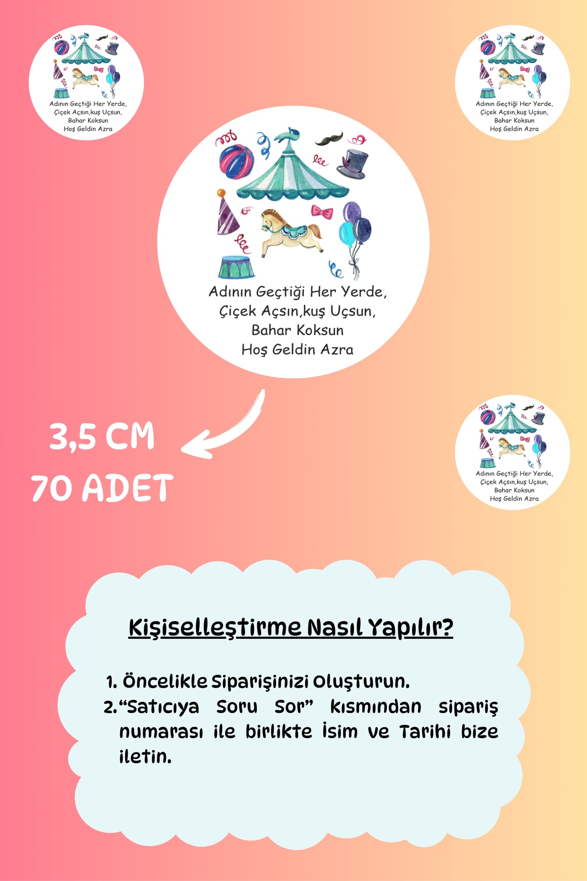 İsme/Kişiye Özel Doğum Günü Babyshower Hoşgeldin Bebek Etiketi 4 cm 48 Adet Etiket