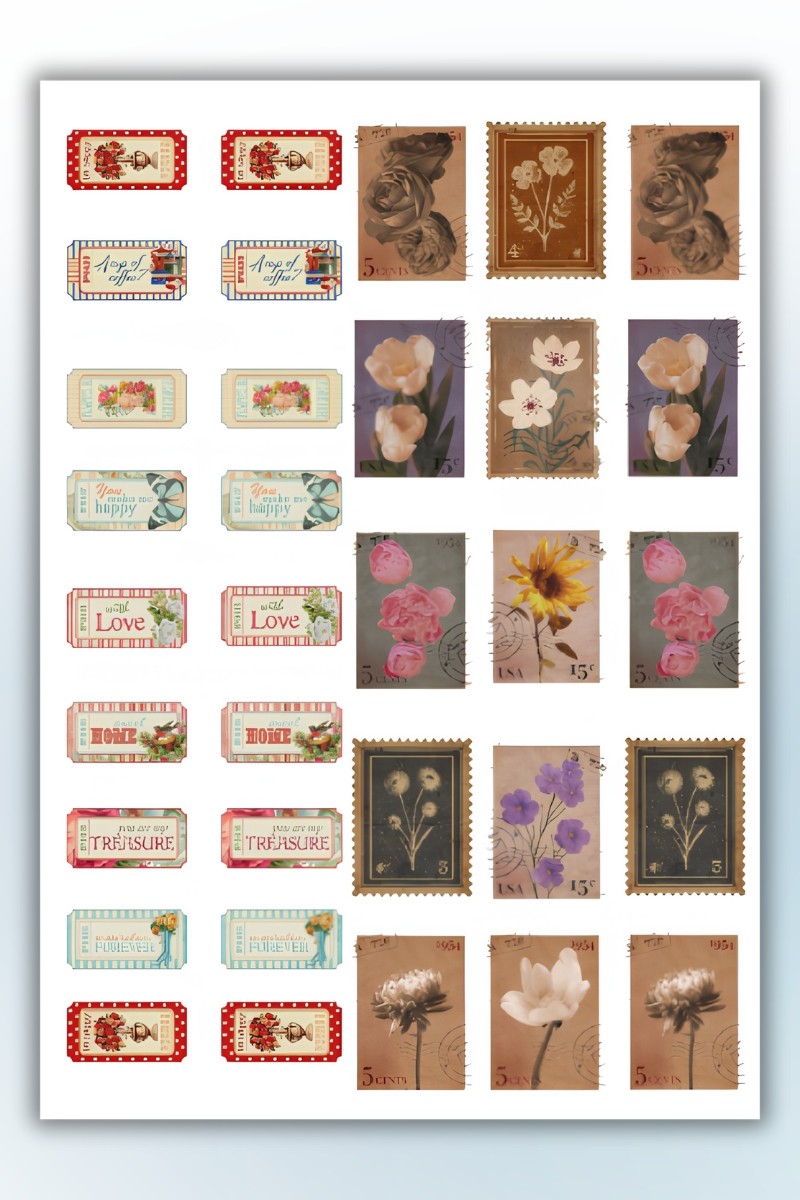 Birikiyedi 4'Lü Vintage Sticker Planner Ajanda Bullet Journal Için Uygun Set