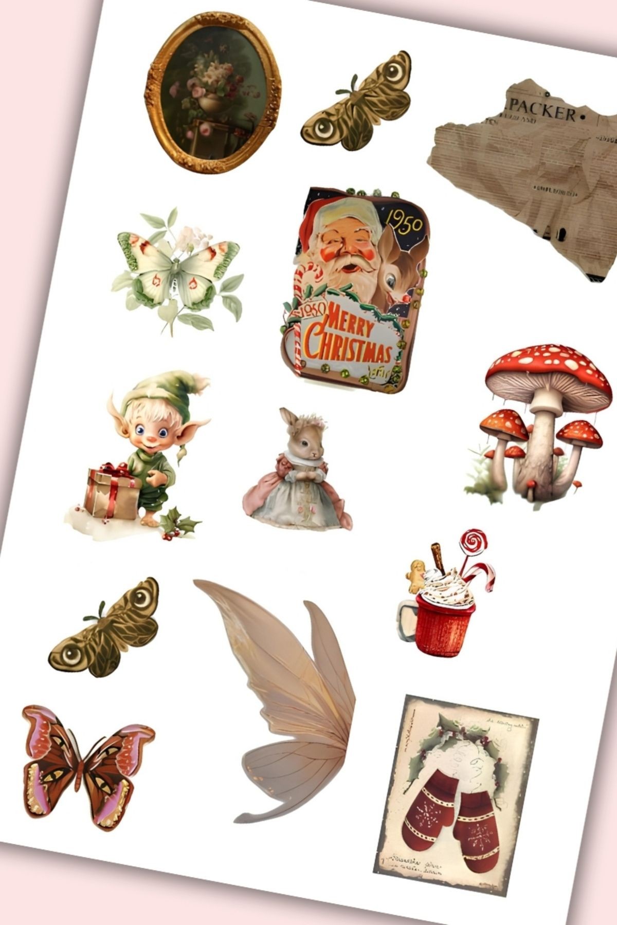 Vintage Sticker Planner Ajanda Bullet Journal Için Uygun Set Yılbaşı Merry Christmas