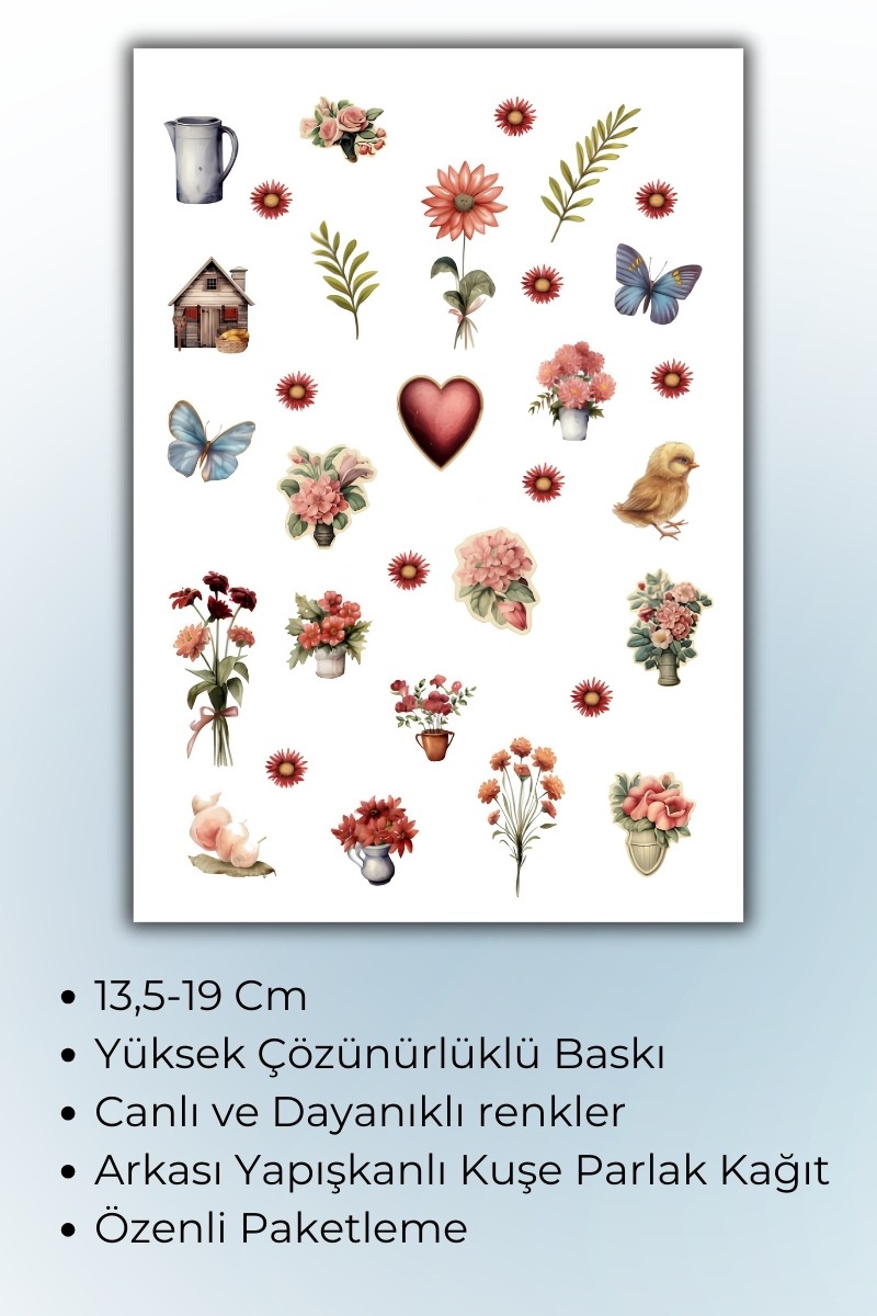 Birikiyedi Çiçek Temalı Sticker Planner Ajanda Bullet Journal Için Uygun