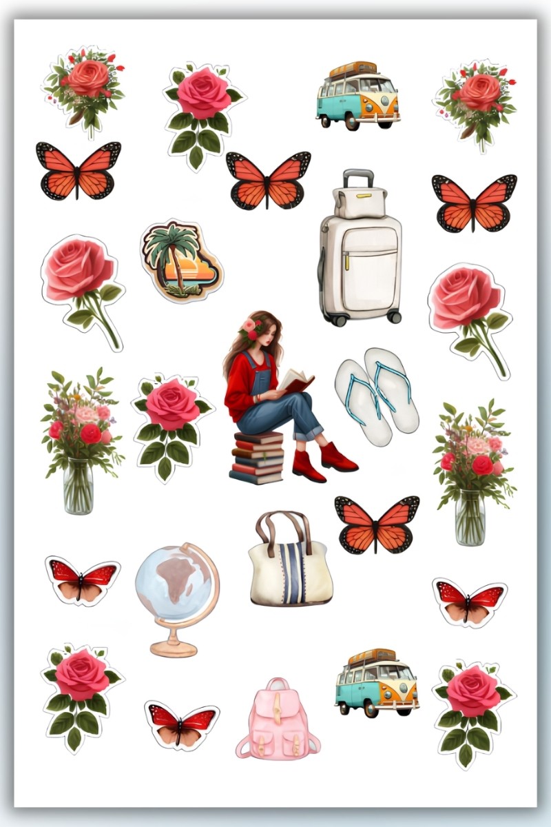 Seyahat Temalı Sticker Planner Ajanda Bullet Journal Için Uygun