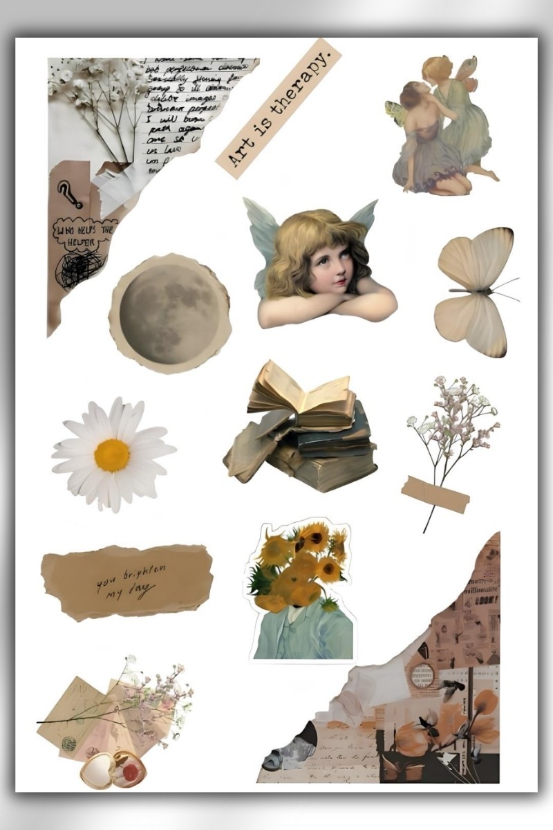5'Li Vintage Temalı Planner Sticker Set-Çıkartma,Ajanda,Günlük
