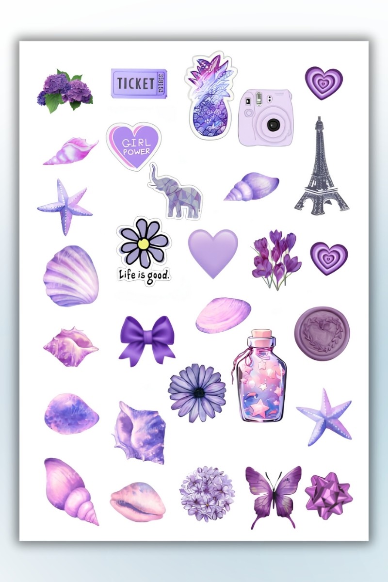 Birikiyedi Mor Temalı 3 Lü Sticker Planner Ajanda Bullet Journal Için Uygun Set