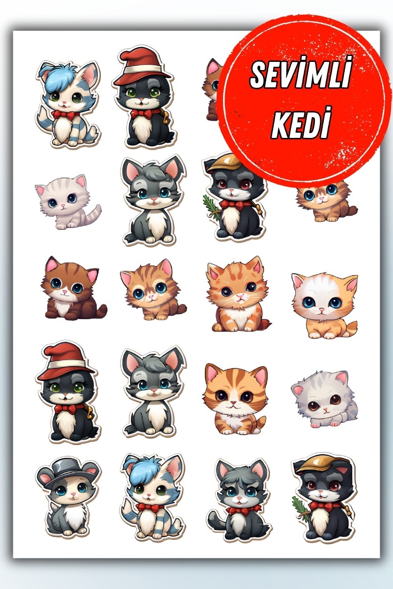 Birikiyedi Sevimli Kedi Temalı Sticker Planner Ajanda Bullet Journal Için Uygun