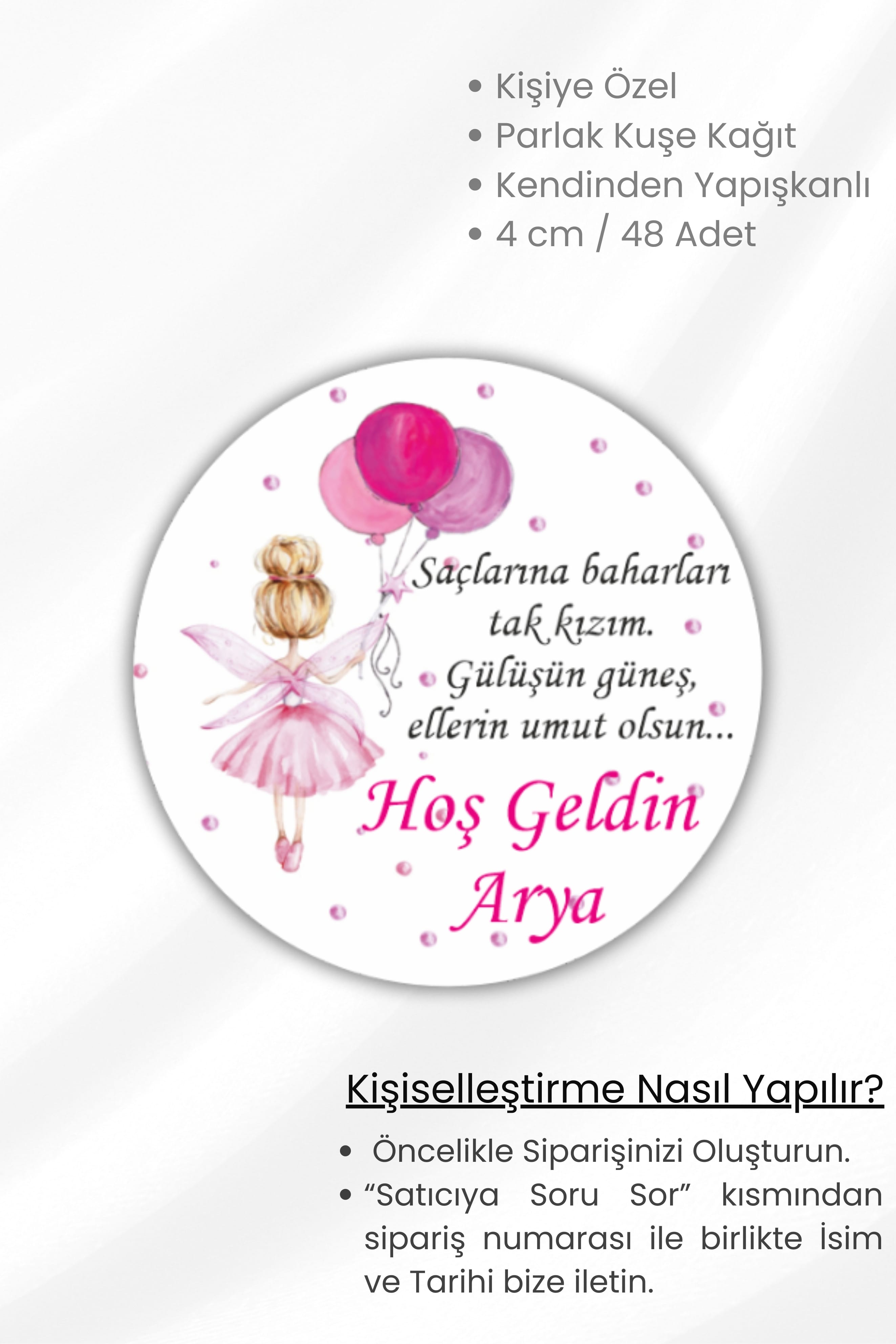 İsme/Kişiye Özel Doğum Günü Babyshower Hoşgeldin Bebek Etiketi 4 cm 48 Adet Etiket
