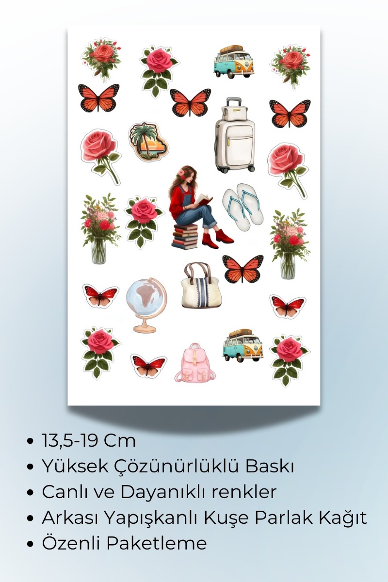 Birikiyedi Seyahat Temalı 3 lü set Sticker Planner Ajanda Bullet Journal Için Uygun Set