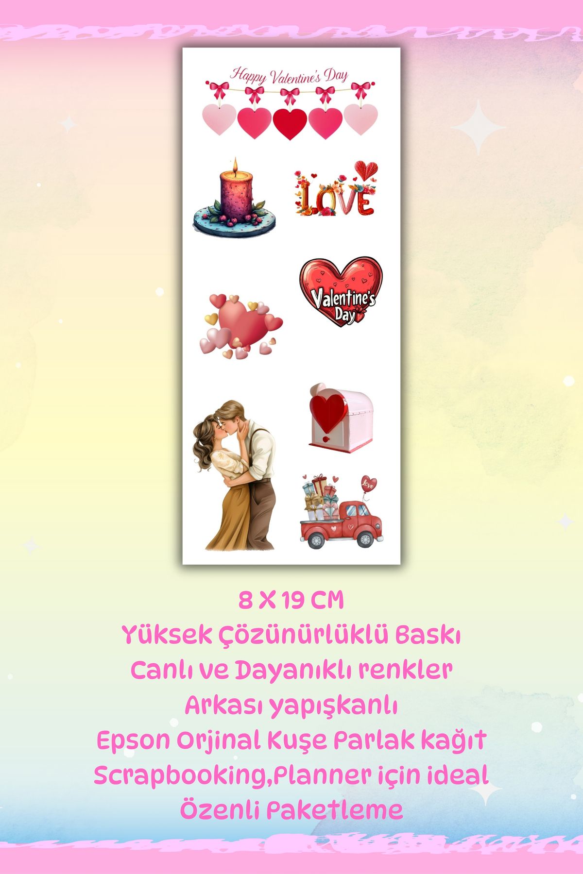 Sevgili,aşk ,sevgililer Günü 3'Lü Sticker Seti Planner Ajanda Bullet Journal Için Uygun Set