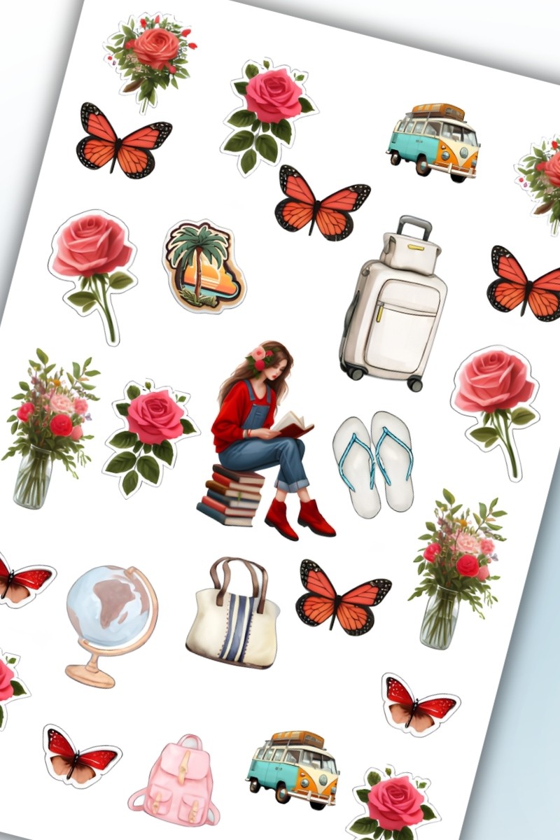 Seyahat Temalı Sticker Planner Ajanda Bullet Journal Için Uygun