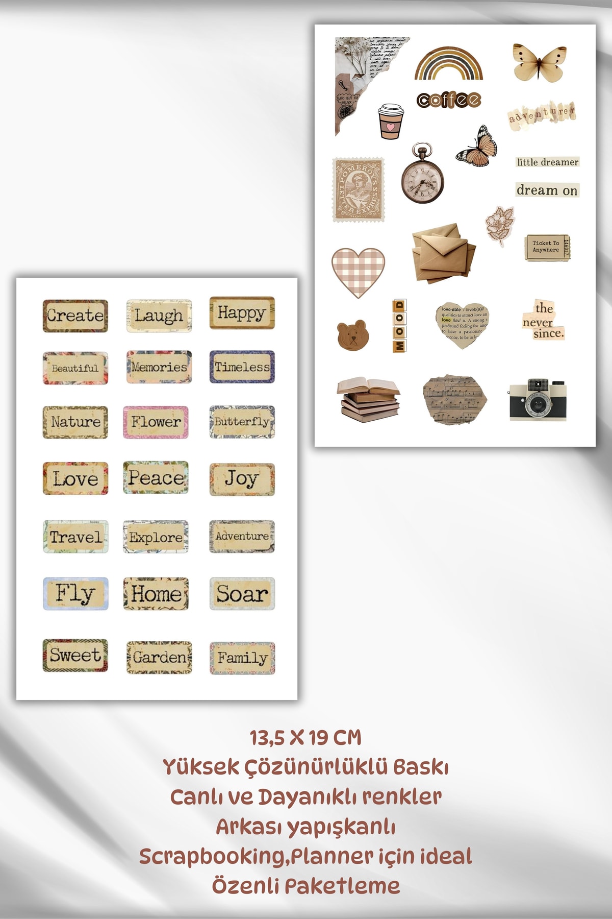 3'Lü Vintage Sticker Planner Ajanda Bullet Journal Için Uygun Set