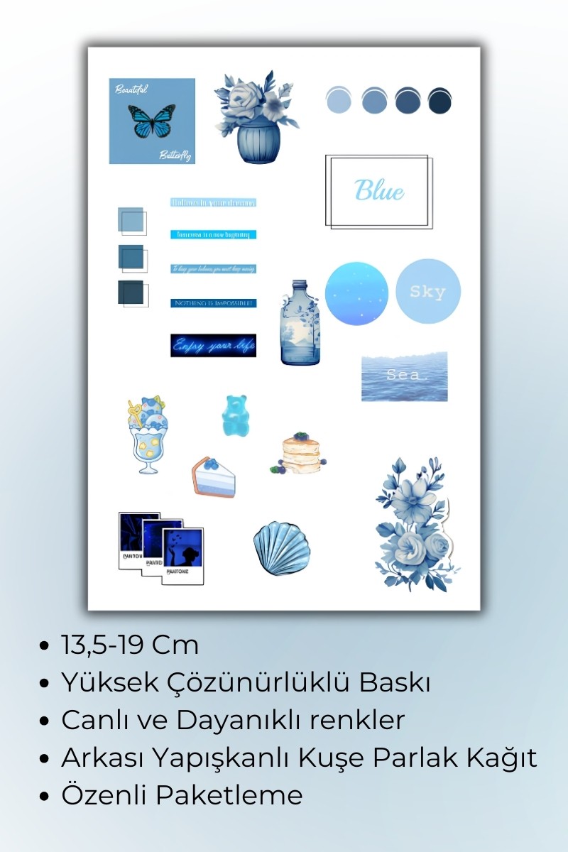 Blue Temalı 2'li Sticker Planner Ajanda Bullet Journal Için Uygun Set
