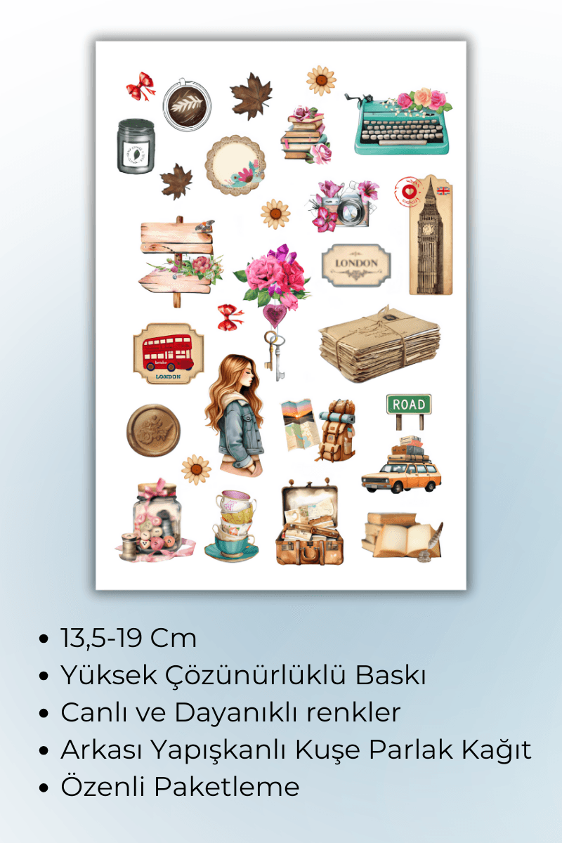 Birikiyedi Vintage Temalı  Sticker Planner Ajanda Bullet Journal Için Uygun Set